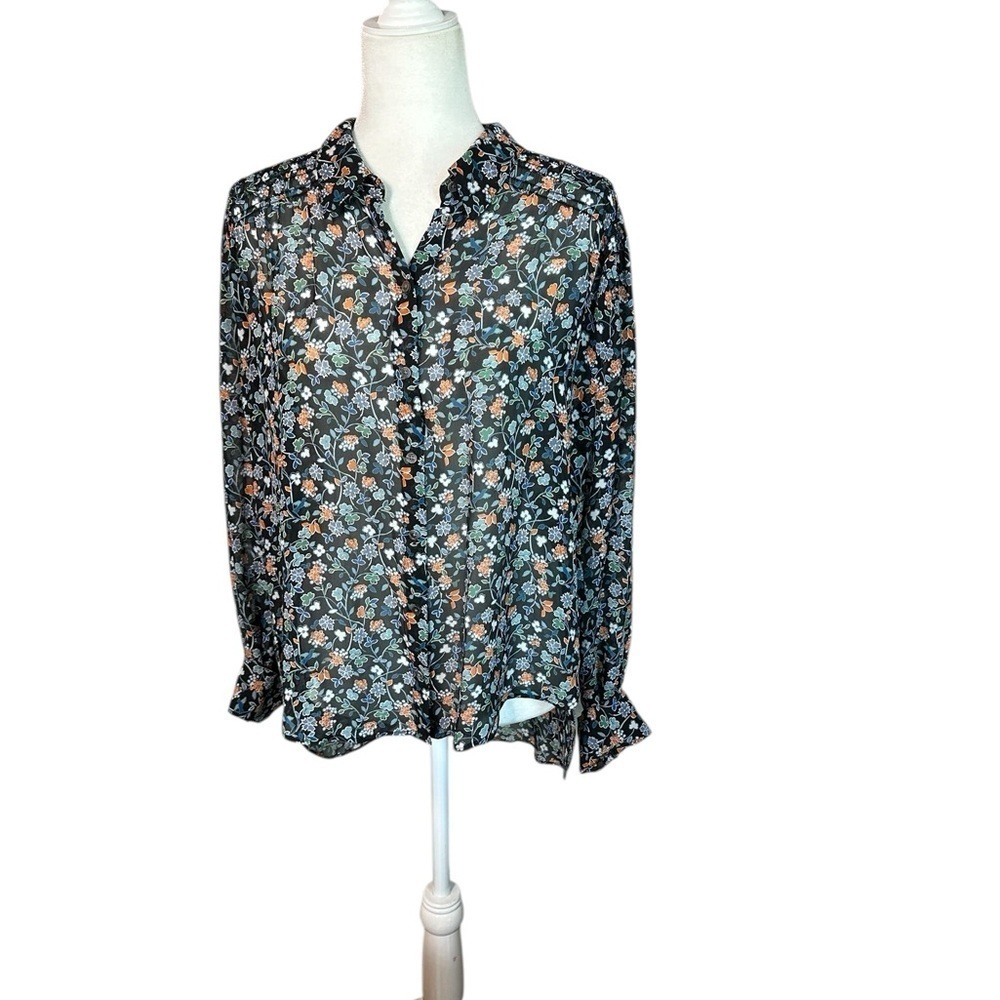 Veronica Beard Blue Notched Collar Relaxed -Silk Blouse Size 10